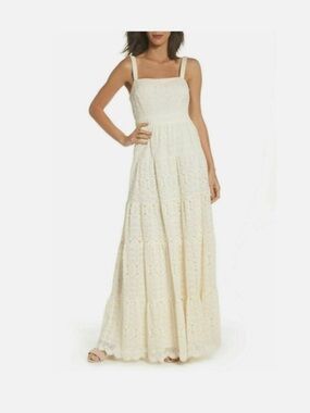 Eliza J Cream Lace Strap Maxi Dress